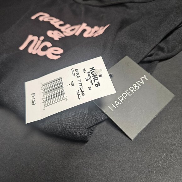 Harper & Ivy L Black with pink writing "Naughty & Nice" long sleeve t-shirt - Picture 2 of 5
